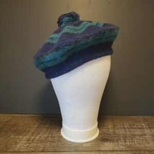 Vintage Wool Beret Navy Teal Womens Girls Scotland